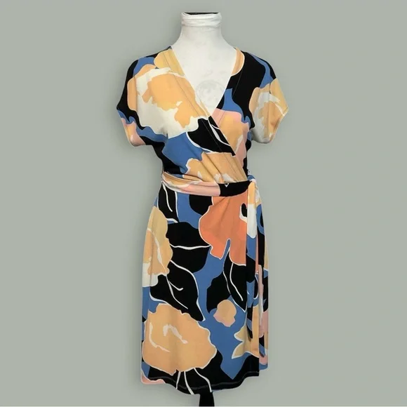 Nine West Feminine Foral Summer/Business Casual Dress Short Sleeve Wrap Tie Used - Picture 3 of 7